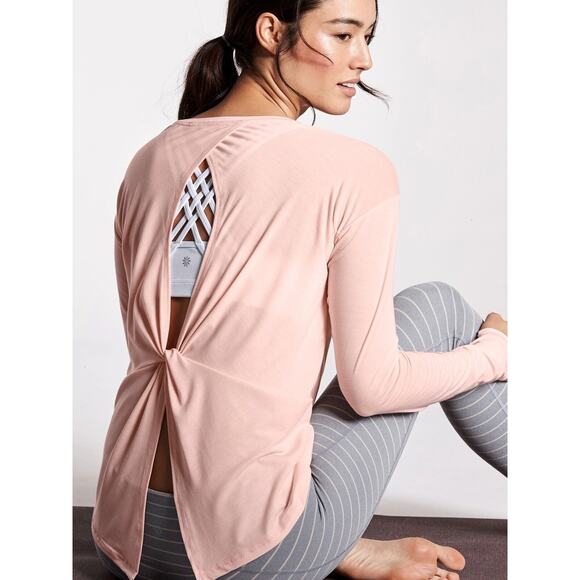 Athleta XSmall Light Pink Essence Twist Long Sleeve Top Crew Neck Keyhole Back - Picture 12 of 12